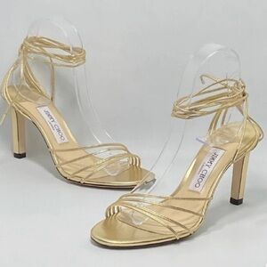 Jimmy Choo Womens Antia 85 Gold Strappy Sandals